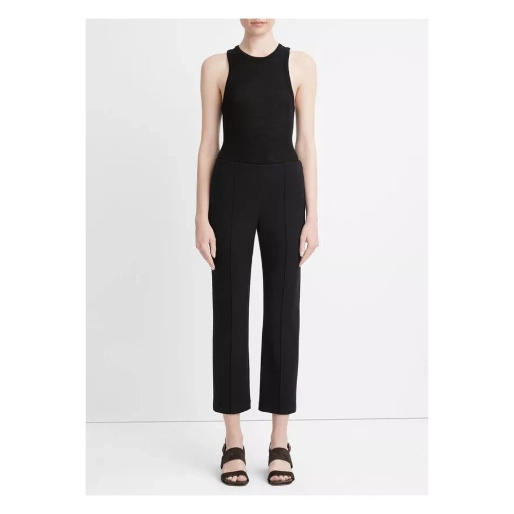 Vince Cozy Wool-Blend Mid-Rise Stitch-Front Black Pant Size‎ 4